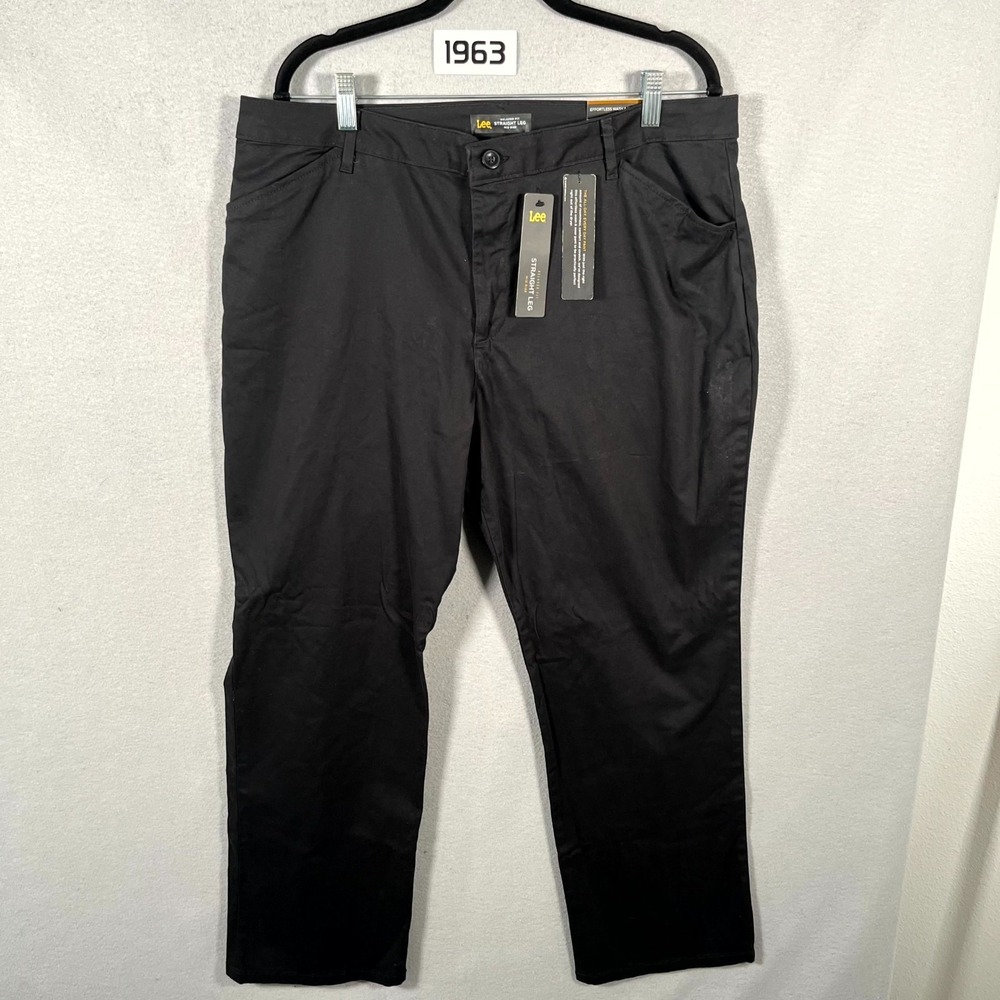Lee Pants Womens 16 Black Twill Cotton Stretch Mid Rise Relaxed Fit Straight Leg